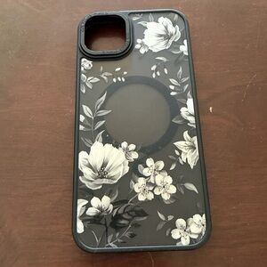 Floral Black & White Protective iPhone 14 Plus case with MagSafe Compatibility